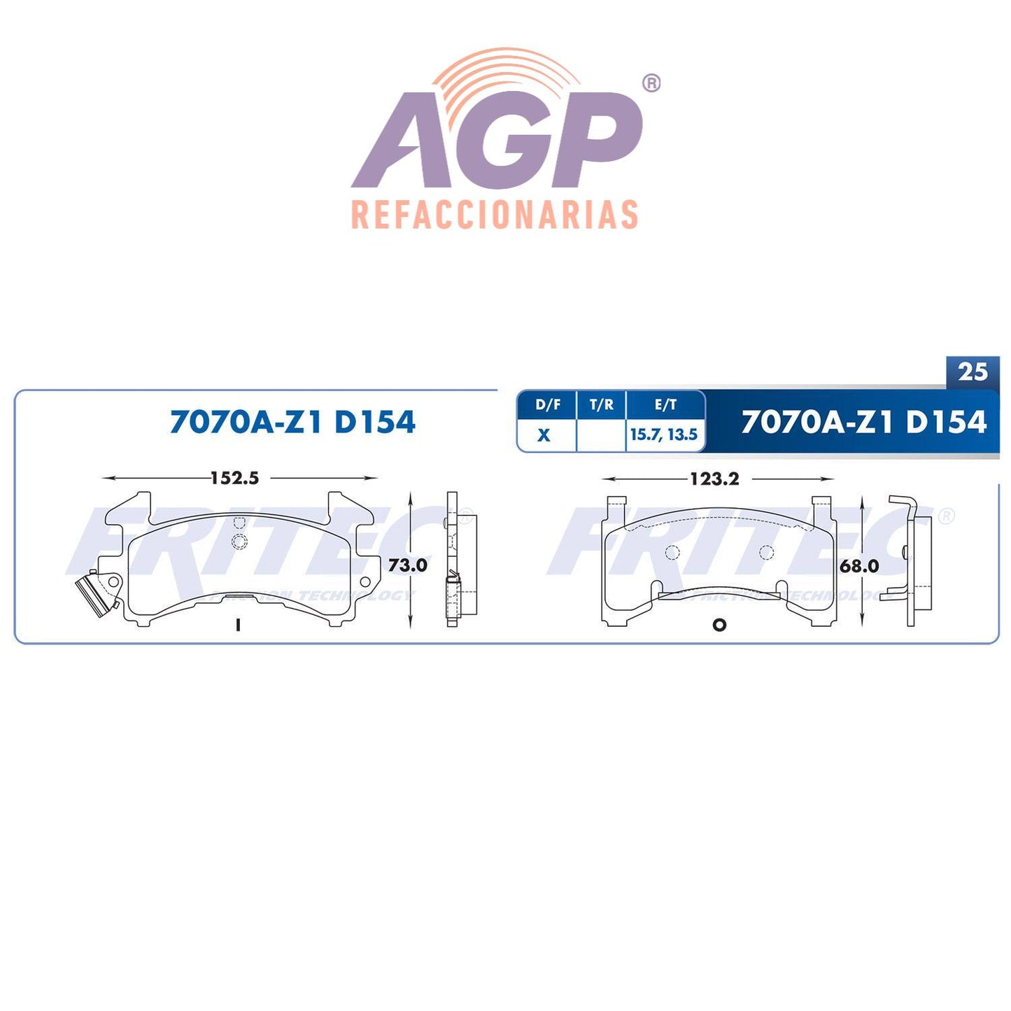 BALATA  DELANTERA BUICK REGAL 1982-1987, BUICK RIVIERA 1982-1985, CADILLAC ELD (FRI-SHD7070AZ1) - REFACCIONARIAS AGP