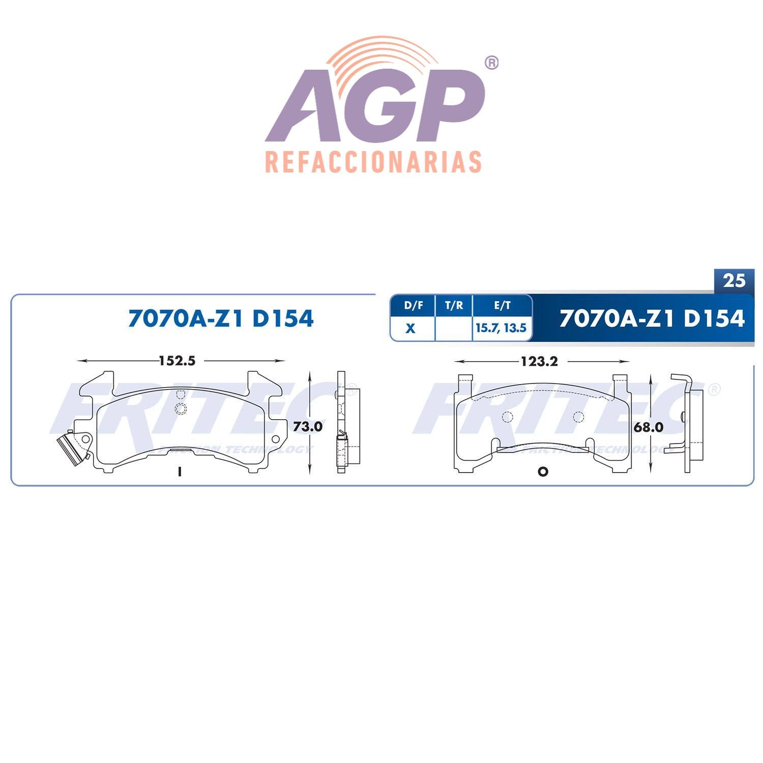 BALATA  DELANTERA BUICK REGAL 1982-1987, BUICK RIVIERA 1982-1985, CADILLAC ELD (FRI-SHD7070AZ1) - REFACCIONARIAS AGP