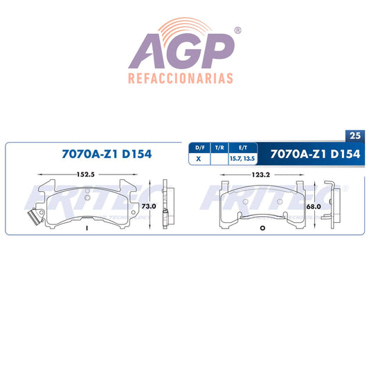 BALATA  DELANTERA BUICK REGAL 1982-1987, BUICK RIVIERA 1982-1985, CADILLAC ELD (FRI-SHD7070AZ1) - REFACCIONARIAS AGP