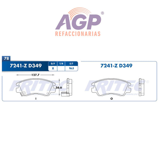 BALATA  DELANTERA DODGE TRUCK RAIDER 1988-1989, DODGE TRUCK RAM 50 1987-1993,  (FRI-SHD7241Z) - REFACCIONARIAS AGP