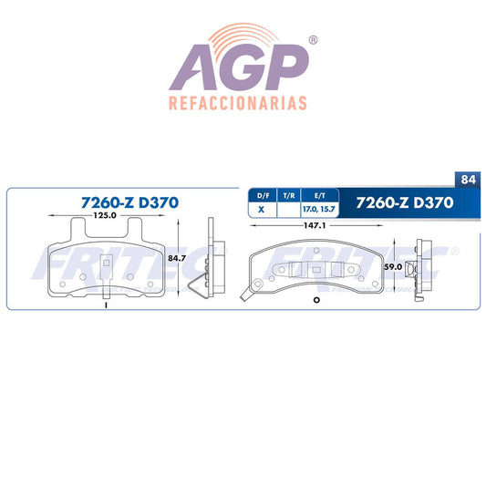 BALATA  DELANTERA CHEVROLET TRUCK C1500 1997-1997, CHEVROLET TRUCK C2500 1990- (FRI-SHD7260AZ) - REFACCIONARIAS AGP
