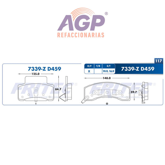 BALATA  DELANTERA CHEVROLET TRUCK C30 1991-1991, CHEVROLET TRUCK EXPRESS 2500  (FRI-SHD7339Z) - REFACCIONARIAS AGP