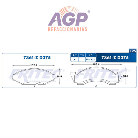 BALATA  DELANTERA FORD TRUCK BRONCO 1987-1993, FORD TRUCK E-150 ECONOLINE 1986 (FRI-SHD7361Z) - REFACCIONARIAS AGP