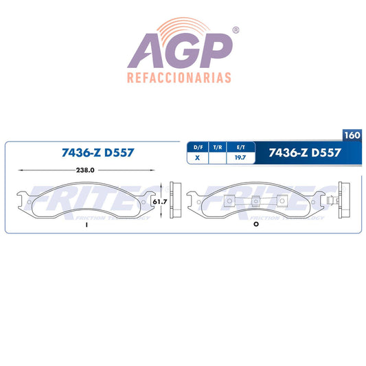 BALATA  DELANTERA FORD TRUCK E-250 ECONOLINE 1992-1994, FORD TRUCK E-350 ECONO (FRI-SHD7436Z) - REFACCIONARIAS AGP