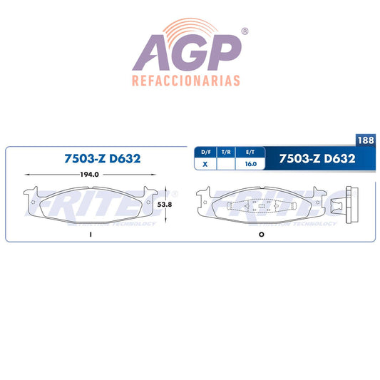 BALATA  DELANTERA FORD TRUCK BRONCO 1994-1997,FORD TRUCK E-150 ECONOLINE 1994- (FRI-SHD7503Z) - REFACCIONARIAS AGP