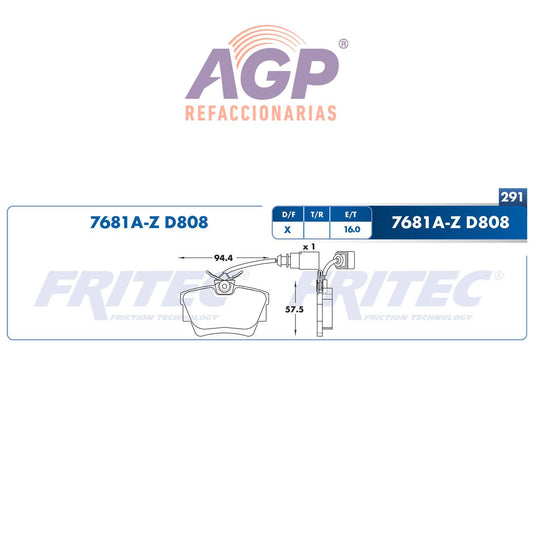 BALATA  TRASERA VOLKSWAGEN TRUCK EUROVAN 2001-2004, VOLKSWAGEN TRUCK PANEL 2 (FRI-SHD7681AZ)