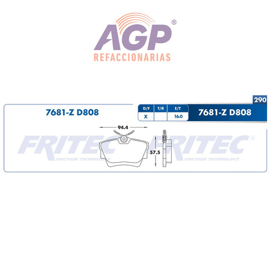 BALATA  TRASERA VOLKSWAGEN TRUCK EUROVAN 2001-2004, VOLKSWAGEN TRUCK PANEL 2 (FRI-SHD7681Z)
