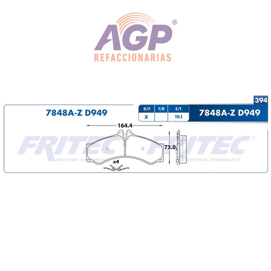BALATA  DELANTERA MERCEDES BENZ SPRINTER 2500 2002-2004 (FRI-SHD7848AZ)