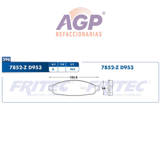 BALATA  DELANTERA LINCOLN TRUCK AVIATOR 2003-2005 (FRI-SHD7852Z) - REFACCIONARIAS AGP