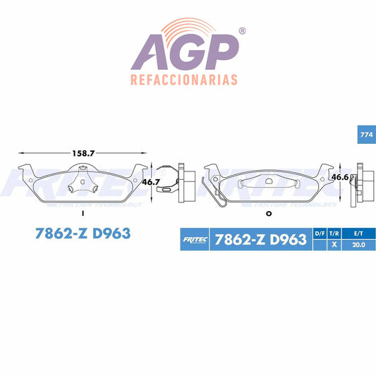 BALATA  TRASERA DODGE TRUCK DAKOTA 2003-2004, (FRI-SHD7862Z)