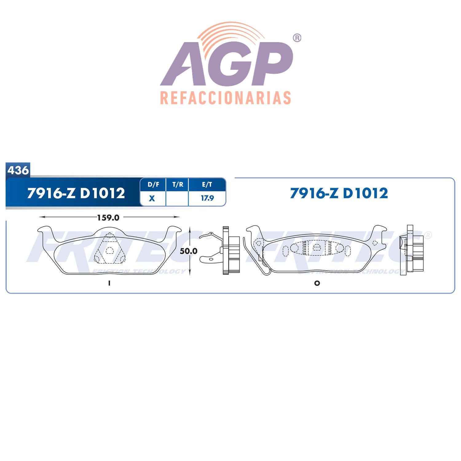 BALATA  TRASERA FORD TRUCK F-150 2004-2012, FORD TRUCK F200 2007-2009, FORD  (FRI-SHD7916Z) - REFACCIONARIAS AGP
