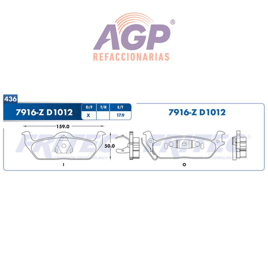 BALATA  TRASERA FORD TRUCK F-150 2004-2012, FORD TRUCK F200 2007-2009, FORD  (FRI-SHD7916Z) - REFACCIONARIAS AGP