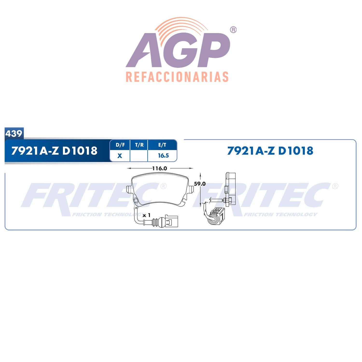 BALATA  TRASERA AUDI A4 2008-2009, AUDI A4 QUATTRO 2008-2008, AUDI A6 100 AN (FRI-SHD7921AZ) - REFACCIONARIAS AGP
