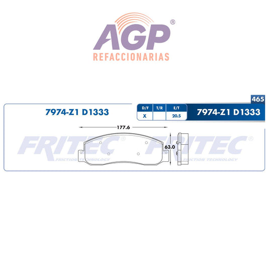 BALATA  DELANTERA FORD TRUCK F-250 SUPER DUTY 2008-2008, FORD TRUCK F-250 SUPE (FRI-SHD7974Z1)