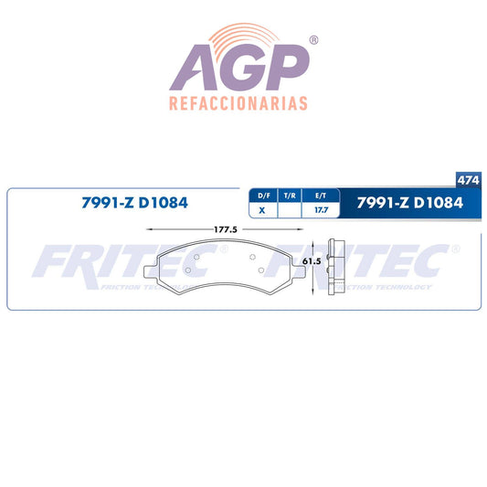 BALATA  DELANTERA CHRYSLER ASPEN 2007-2009, DODGE DAKOTA 2005-2012, DURANGO 20 (FRI-SHD7991Z) - REFACCIONARIAS AGP