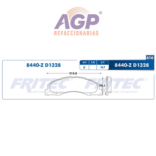 BALATA  DELANTERA FORD TRUCK E-150 2008-2014, FORD TRUCK E-250 2008-2013, FORD (FRI-SHD8440Z) - REFACCIONARIAS AGP