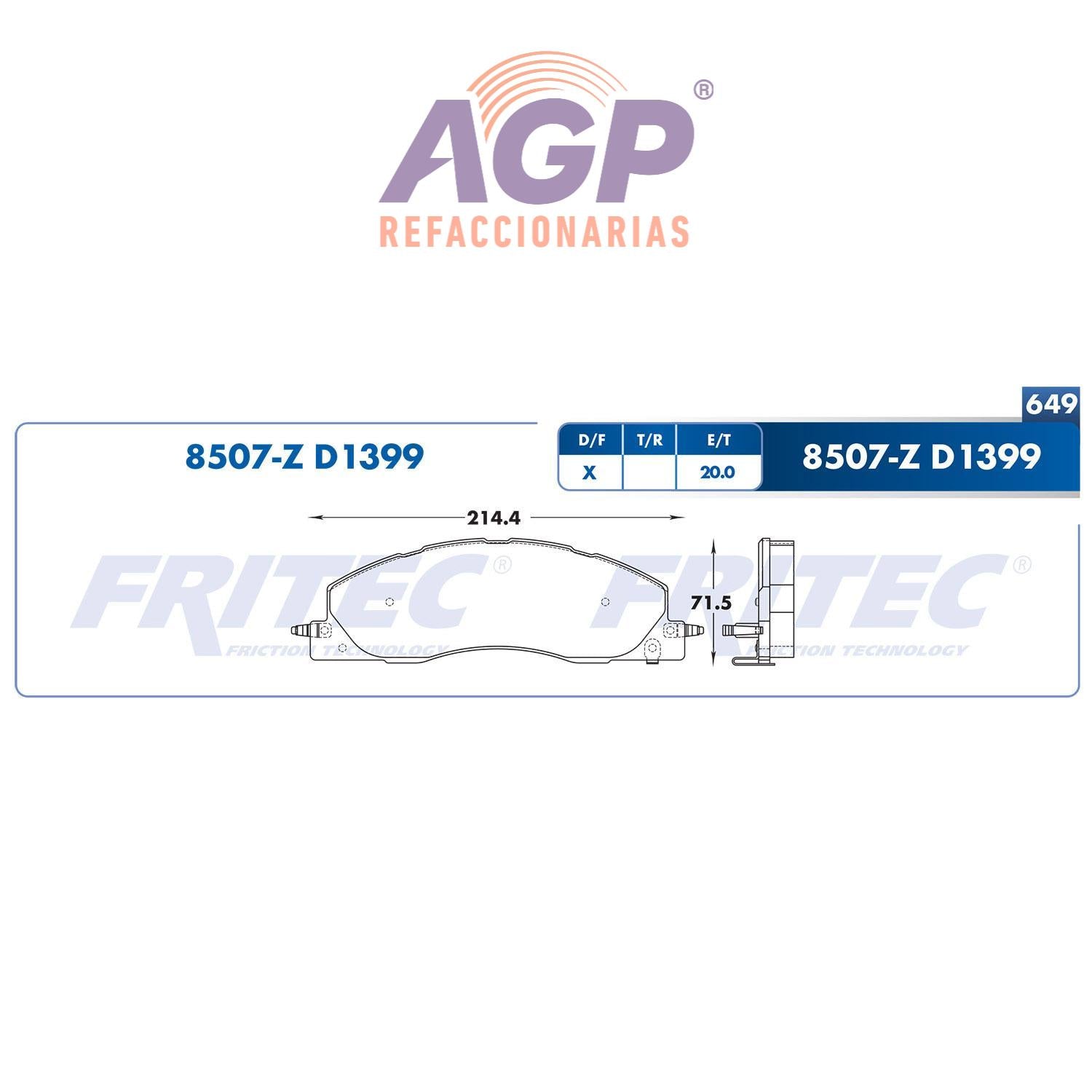BALATA  DELANTERA DODGE TRUCK RAM 2500 2009-2015, DODGE TRUCK RAM 3500 2009-20 (FRI-SHD8507Z) - REFACCIONARIAS AGP