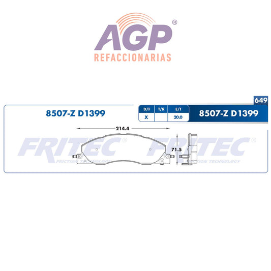 BALATA  DELANTERA DODGE TRUCK RAM 2500 2009-2015, DODGE TRUCK RAM 3500 2009-20 (FRI-SHD8507Z) - REFACCIONARIAS AGP