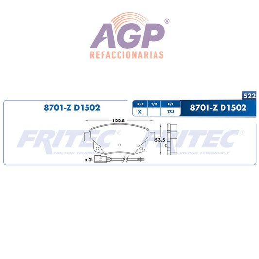 BALATA  TRASERA FORD TRUCK TRANSIT 2008-2012 (FRI-SHD8701Z)