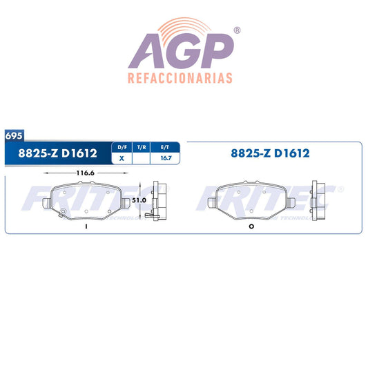BALATA  TRASERA FORD INTERCEPTOR SEDAN 13-16, EXPLORER 13-16, MKS 13-14 (FRI-SHD8825Z)