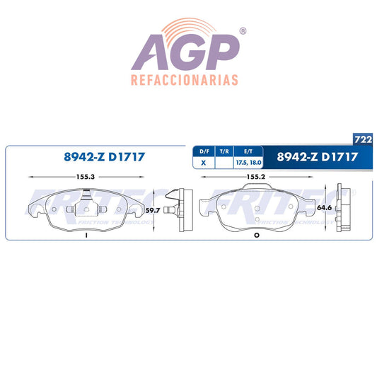 BALATA  DELANTERA PEUGEOT PARTNER TEPEE, PARTNER HDI 13-16 (FRI-SHD8942Z)