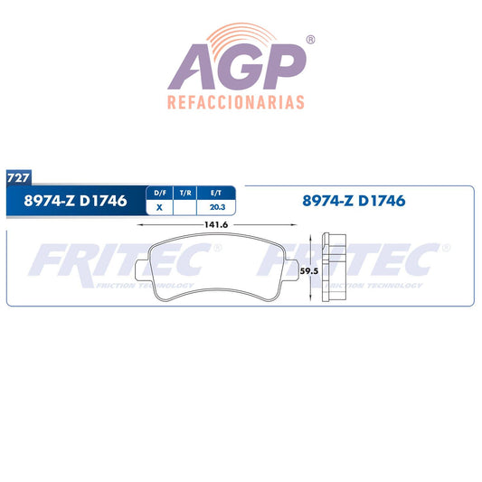 BALATA  TRASERA RAM PROMASTER 1500 2014, RAM PROMASTER 2500 14-15, RAM PROMA (FRI-SHD8974Z)
