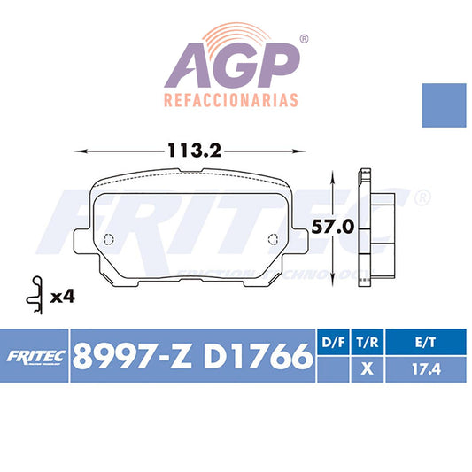 BALATA  TRASERA DODGE CHARGER POLICE 14-16 (FRI-SHD8997Z)