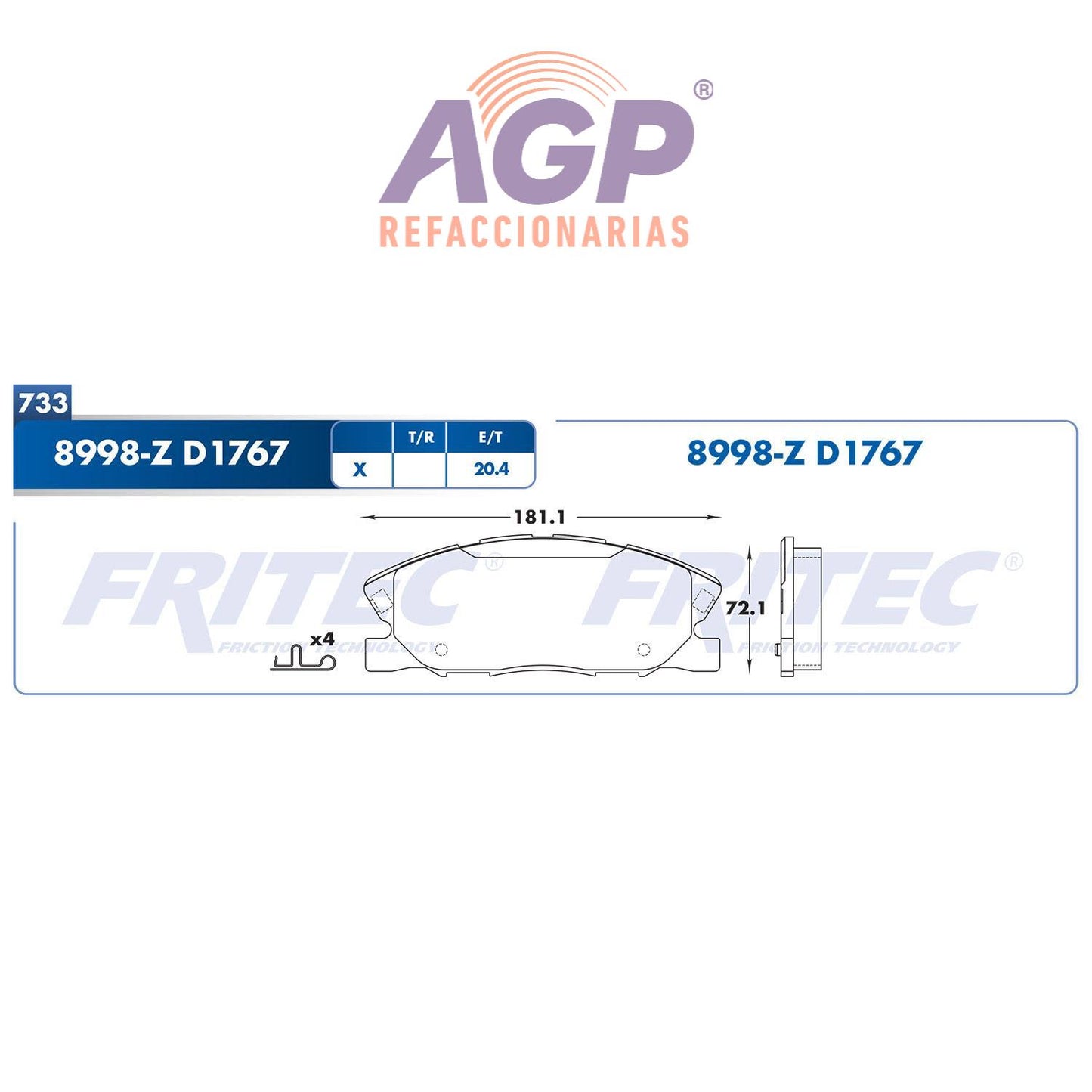 BALATA  DELANTERA DODGE CHARGER POLICE 14-16 (FRI-SHD8998Z)