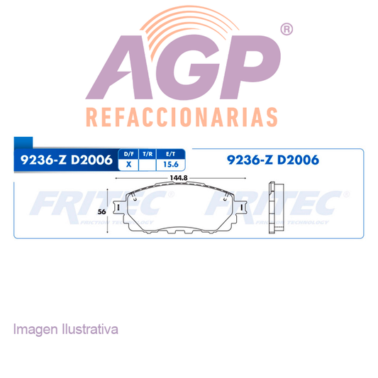 BALATA PARA FRENO DE DISCO FRITEC DEL. TOYOTA HILUX 6 BIRLOS (16-19) (SHD-9236-Z)