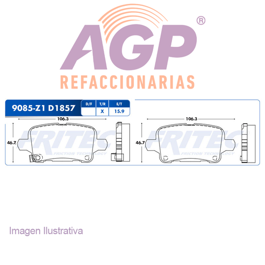 BALATA TRASERA CHEVROLET CRUZE 2016-2018 NG, VOLT 2016-2019