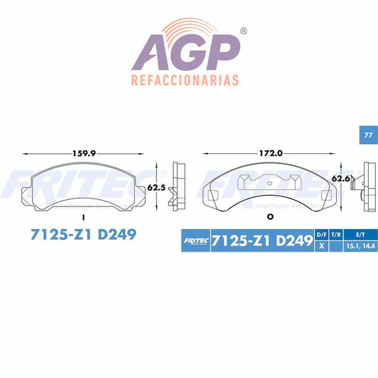 BALATA  DELANTERA FORD TRUCK BRONCO II 1984-1985, FORD TRUCK RANGER 1983-1985 (FRI-SPC7125Z1)