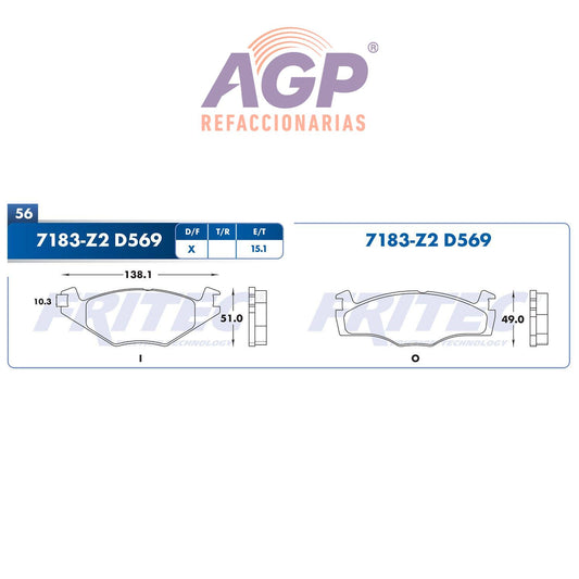 BALATA  DELANTERA AUDI CABRIOLET 1991-1993, VOLKSWAGEN GOLF A2 GTI 1985-1992,  (FRI-SPC7183Z2)