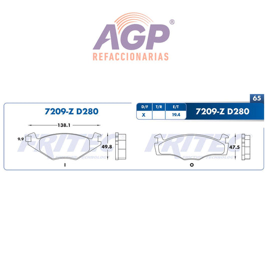 BALATA  DELANTERA VOLKSWAGEN GOLF A2 1986-1989, VOLKSWAGEN GOLF A2 1990-1992,  (FRI-SPC7209Z)