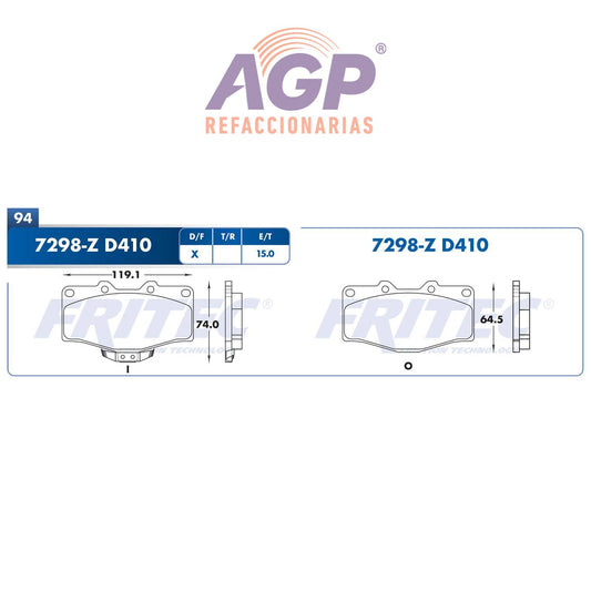 BALATA  DELANTERA TOYOTA TRUCK TACOMA 1999-1999 (FRI-SPC7298Z)