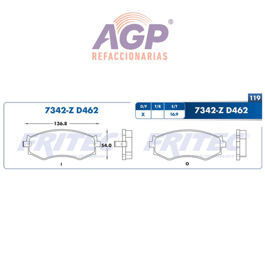 BALATA  DELANTERA CHEVROLET TRUCK G20 1991-1996,  NISSAN 240SX 1989-1998, NISS (FRI-SPC7342Z) - REFACCIONARIAS AGP
