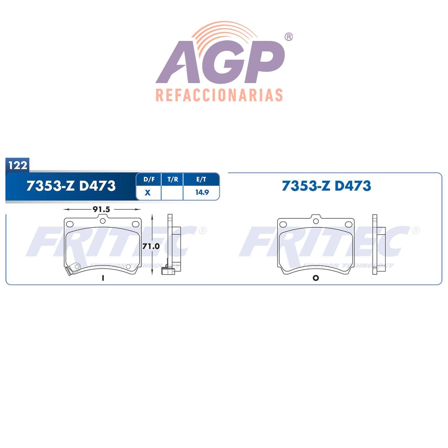 BALATA  DELANTERA FORD ESCORT 1991-2003, MAZDA MX-3 1992-1996, MAZDA PROTEGE 1 (FRI-SPC7353Z)