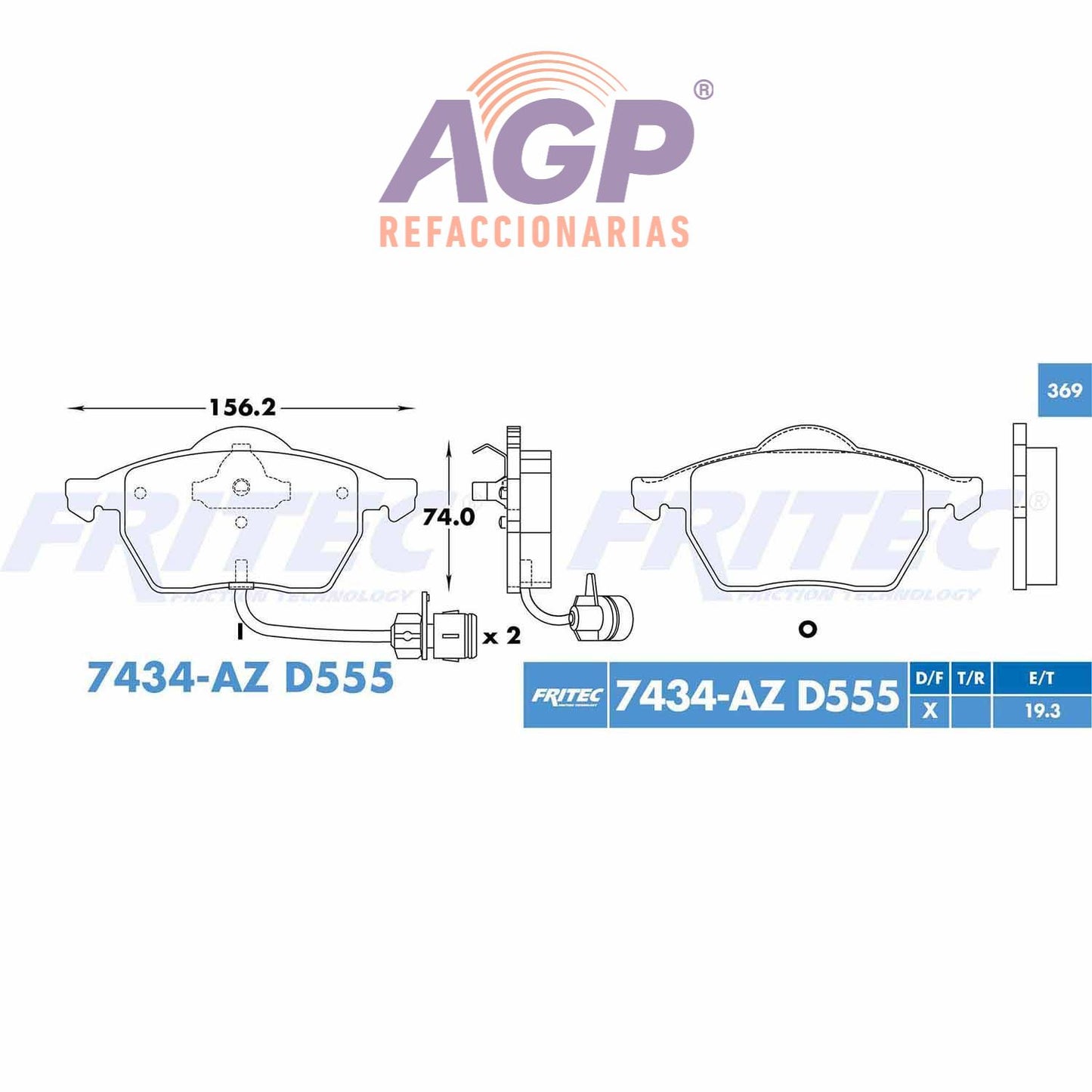 BALATA  DELANTERA AUDI 100 1992-1994, AUDI 100 QUATTRO 1992-1994, AUDI A3 1999 (FRI-SPC7434AZ)