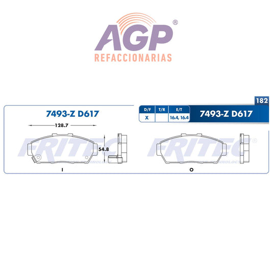 BALATA  DELANTERA ACURA INTEGRA 1994-2001, HONDA CIVIC 1994-1995, HONDA CIVIC  (FRI-SPC7493Z)