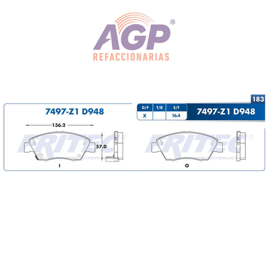 BALATA  DELANTERA ACURA ILX HYBRID 2013-2013, HONDA CIVIC 1993-1995, HONDA CIV (FRI-SPC7497Z1)