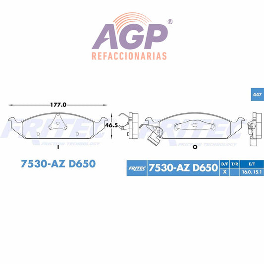 BALATA  DELANTERA CHRYSLER CIRRUS 1995-2000, CHRYSLER CIRRUS COUPE 1998-2000,  (FRI-SPC7530AZ)