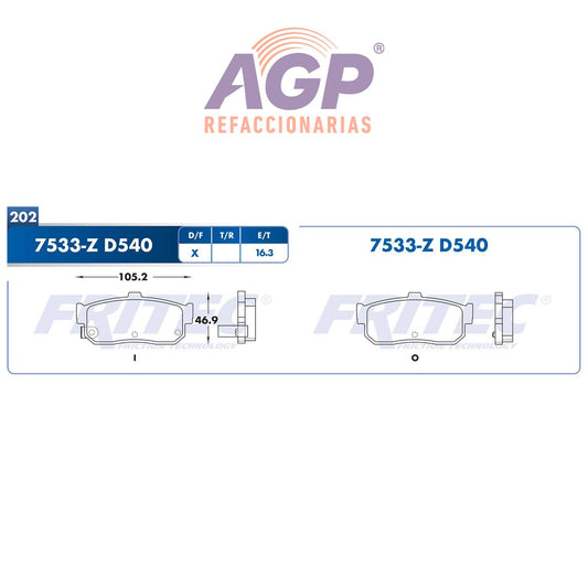 BALATA  TRASERA INFINITI G20 1991-1994, G20 1999-2001, INFINITI I30 1996-200 (FRI-SPC7533Z)