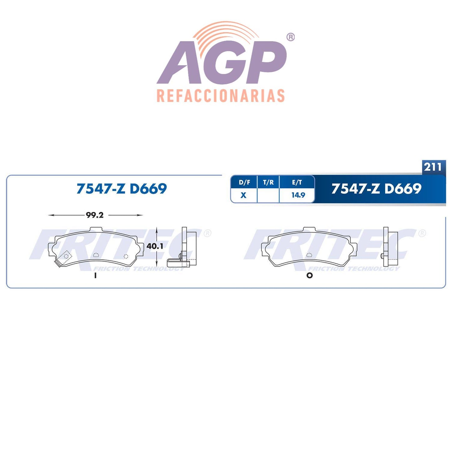 BALATA  TRASERA NISSAN 200SX 1995-1998, NISSAN LUCINO 1995-2000, NISSAN SENT (FRI-SPC7547Z)