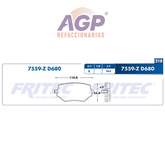 BALATA  DELANTERA CHEVROLET TRUCK TRACKER 2005-2006, SUZUKI TRUCK GRAND VITARA (FRI-SPC7559Z) - REFACCIONARIAS AGP