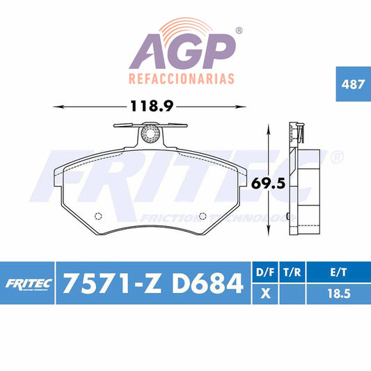 BALATA  DELANTERA AUDI 80 QUATTRO 1988-1991,  AUDI 90 1988-1989, AUDI 90 QUATT (FRI-SPC7571Z)