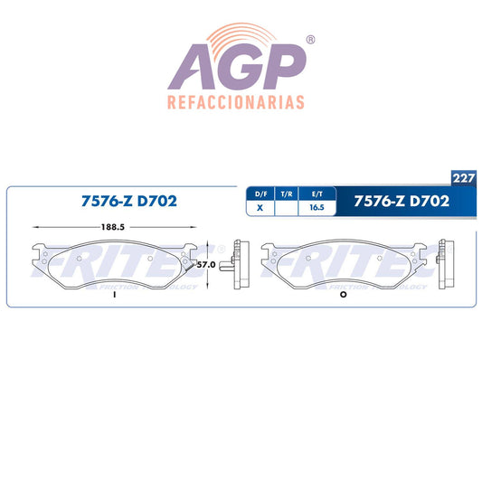 BALATA  DELANTERA FORD TRUCK EXPEDITION 1996-2002, FORD TRUCK F-150 2000-2004, (FRI-SPC7576Z) - REFACCIONARIAS AGP