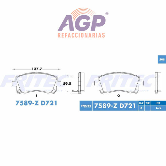 BALATA  DELANTERA SUBARU LEGACY 1997-2002, SUBARU TRUCK FORESTER 1998-2002, SU (FRI-SPC7589Z)