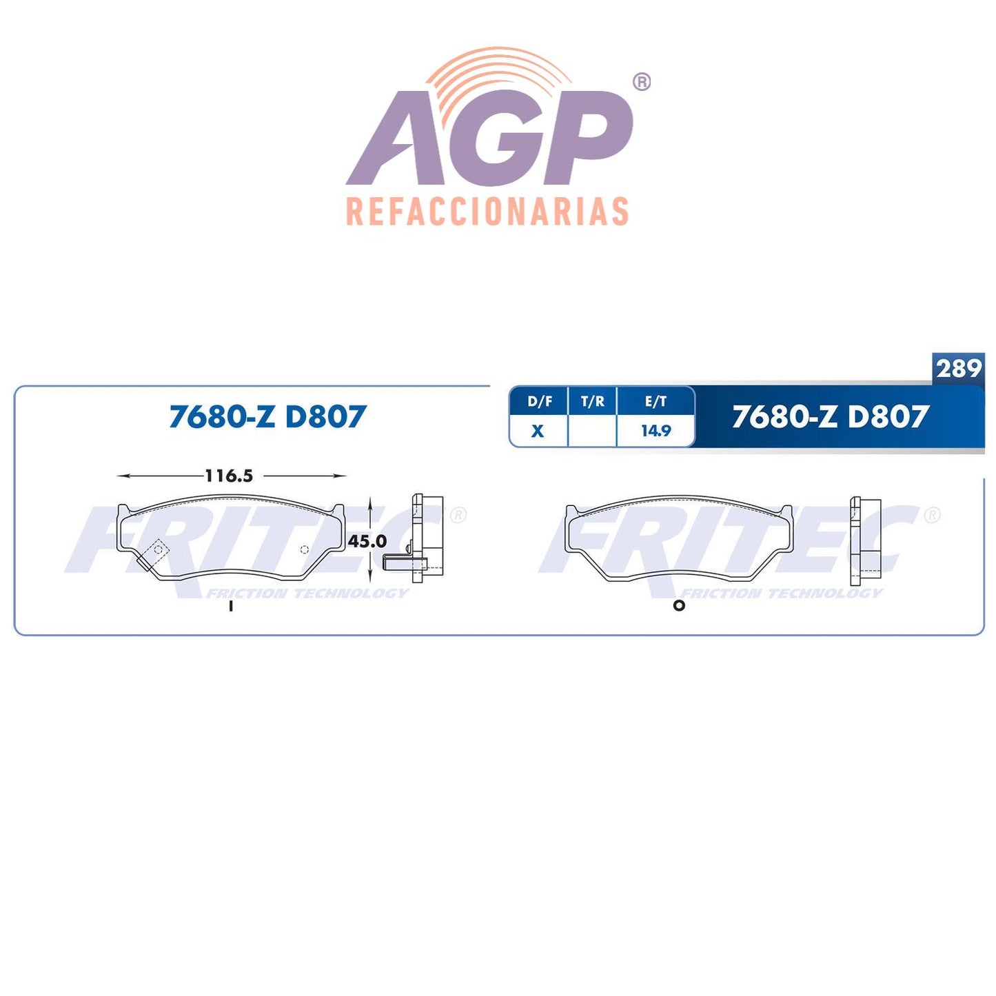 BALATA  DELANTERA CHEVROLET TRUCK TRACKER 1999-2005,SUZUKI TRUCK VITARA 1999-2 (FRI-SPC7680Z)