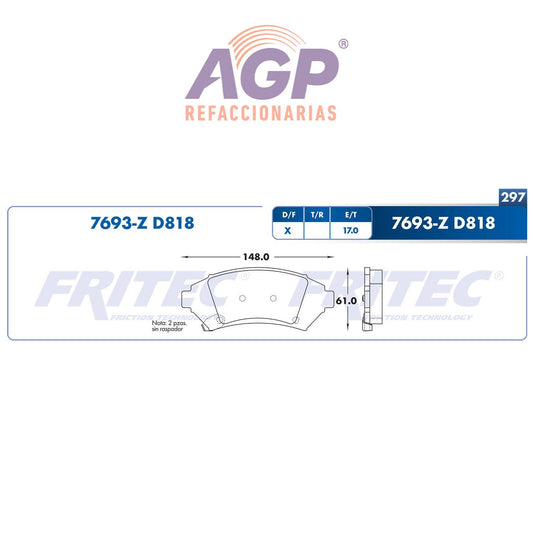 BALATA DISCO DELANTERA BUICK CENTURY 1997-2001 RIVIERA 1997-1999 CADILLAC DEVILLE 1997-2005 CADILLAC EL DORADO 1998-2002 =D699A ()