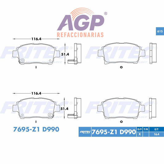 BALATA  DELANTERA TOYOTA ECHO 2003-2005 (FRI-SPC7695Z1)