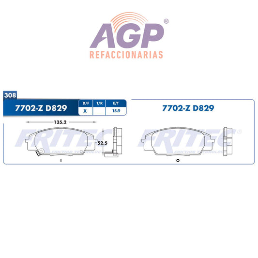 BALATA  DELANTERA ACURA RSX 2002-2006, HONDA S2000 2000-2009 (FRI-SPC7702Z)